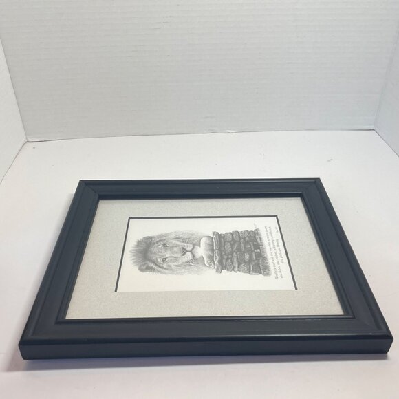 Lion & Lamb Framed Religious Artwork By Sue Christmas 1992 Rev 5:12 Bible Verse - Picture 9 of 11